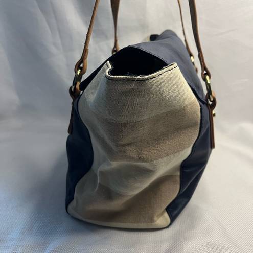 Tommy Hilfiger  Shoulder Bag/Tote in Navy Leather & Cream Striped Fabric, EUC