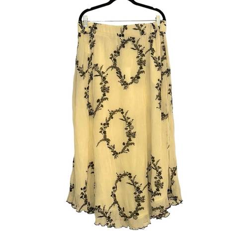 Ganni NWT  Georgette Floral Pleated Yellow Chiffon Midi Skirt 42 US 10/12