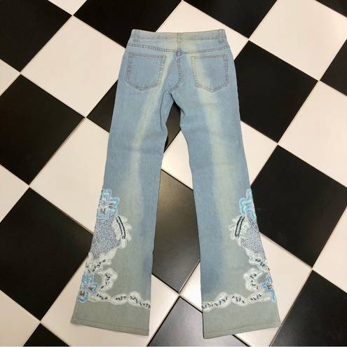 Vintage Y2K AZI Low Rise Light Wash Flare Jeans Embroidered Beaded Flares sz 28 Blue