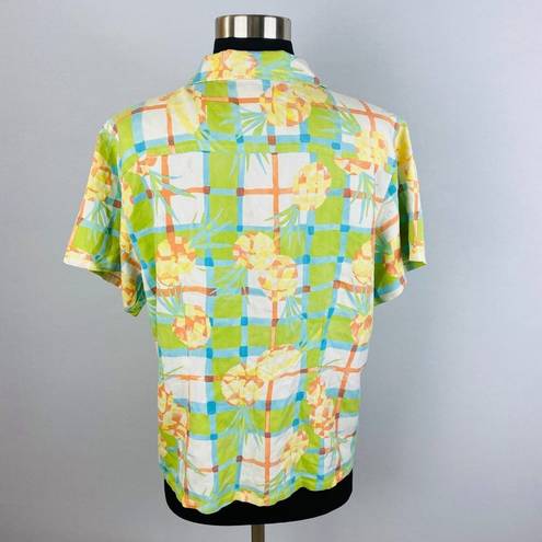 The Moon Pineapple Womens Medium M Silk Abstract Pineapple Print Button Down Shirt