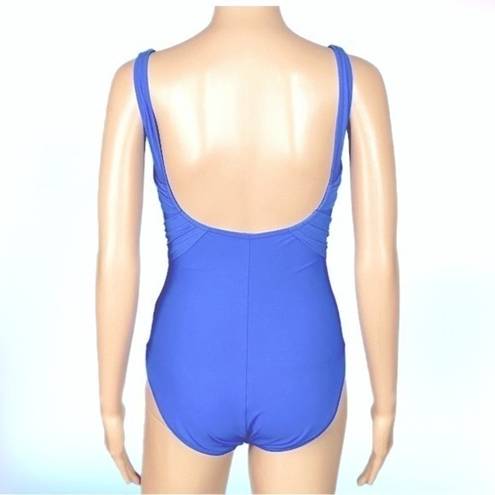 Gottex  blue one-piece swimsuit w/adjustable front tie and ruching. Size 10. EUC