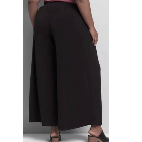 Lane Bryant  Wide Leg Solid Black Elastic Waist Pull On Pants Pockets 14/16 Plus