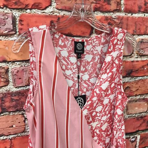 Bobeau Coral and White  Striped with Floral Print Wrap Sleeveless Blouse