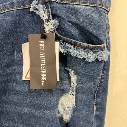 Pretty Little Thing Plus Dark Blue Ripped Detail Step Hem Skinny Jeans Size 22 New