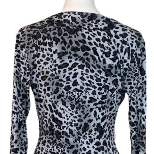 Ellen Tracy Women's Faux Wrap Dress Jersey Black Snow Leopard Size Medium M