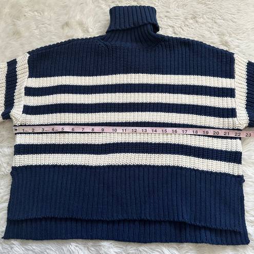 Madewell Sweater Wide Rib Turtleneck Chunky Knit Classic Indigo Stripe S NWT New