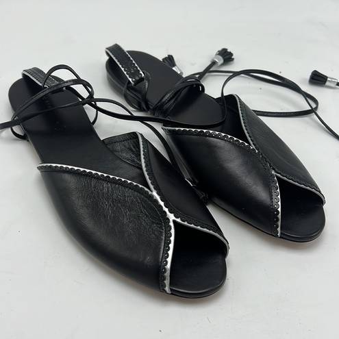 The Row  Charlotte leather flat sandal tie up black size 10 / 40