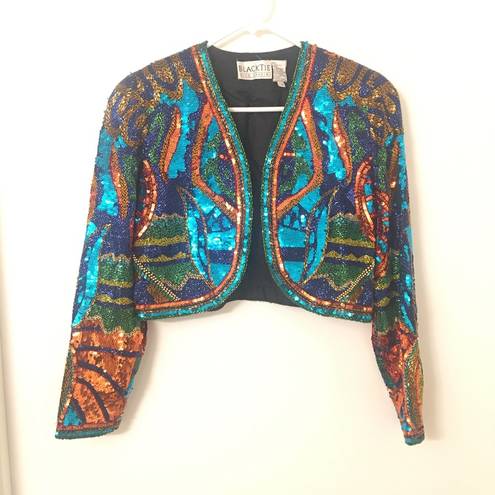 Oleg Cassini  : Beaded Sequined Multi Color Jacket