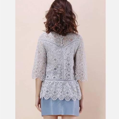 Wish Chic  women's size crochet grey blouse, scalloped edges