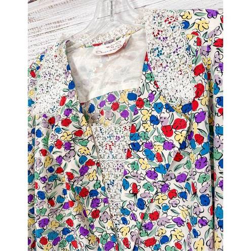 Oscar de la Renta Vintage Miss O by  Floral Short Sleeve Top Multi-Color Size XL