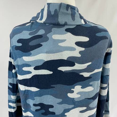 Gibson New  Camo Print Fleece Open Front Cardigan Sweater Blue Multi