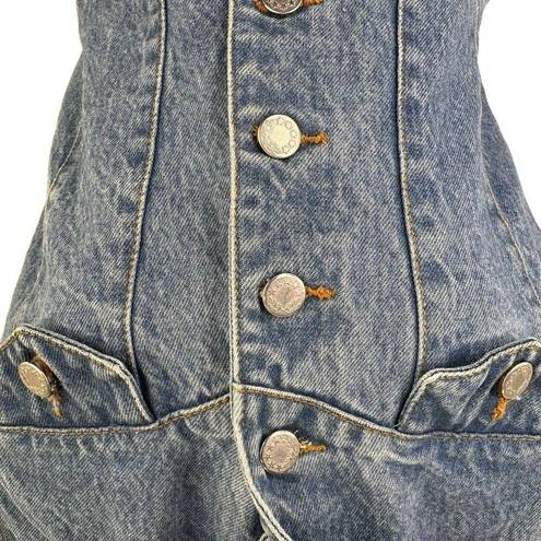 Vintage Blue Red Lodge  Button Front Sleeveless Denim Jean Vest Size Medium