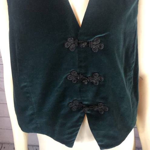 Karen Scott Vintage  green velvet vest with frog closure
