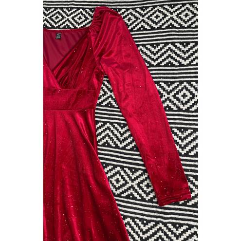 Ruby Red Velvet Surplice Skater Dress