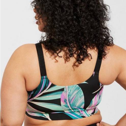 Torrid  Wire-Free Hi-Impact Zip-Front Sports Bra summer leaves floral black 38DDD