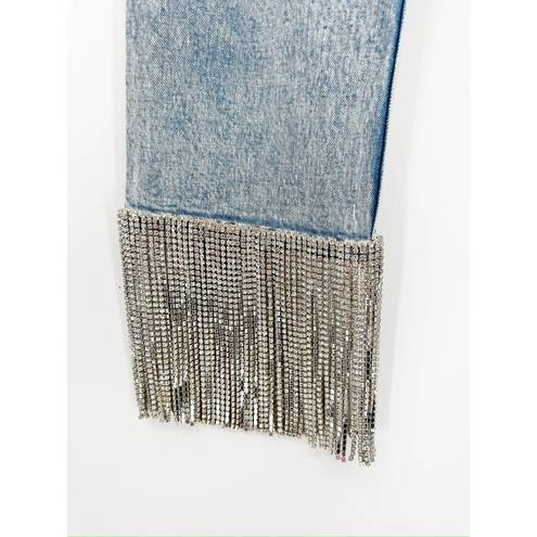 Alice + Olivia  Amazing Boyfriend Rhinestone Fringe Straight High Rise Jeans 25