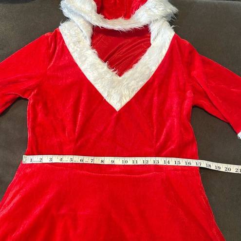 ma*rs Short Red Hooded Dress White Faux Fur Trim  Claus Santa Christmas Size L