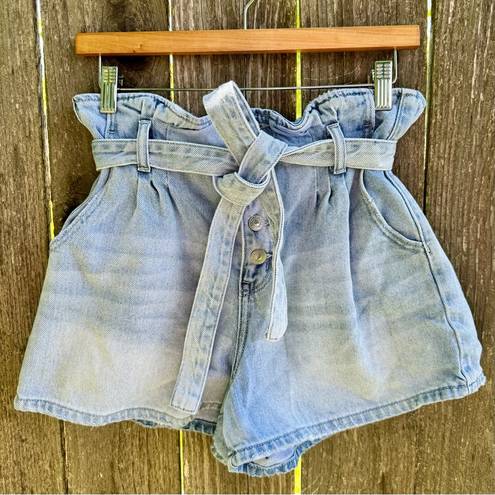 American Eagle  Button Fly Paper Bag High Waist Tie Denim Mom Shorts Size 10