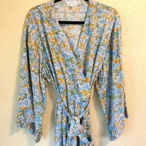 Piyama Long Floral Print Robe XL White