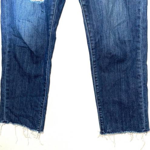 Uniqlo Dark Wash High Rise Distressed Boyfriend Straight Leg Jeans