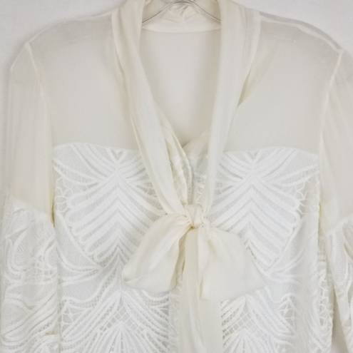 Alexis  Ivory Crochet Bell Sleeve Bow Tie Blouse XS