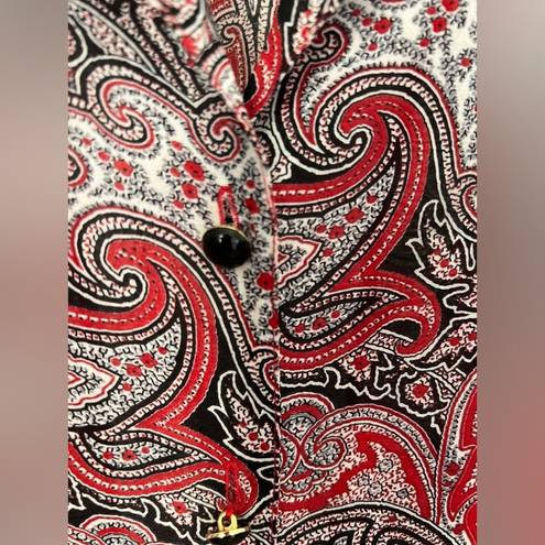 St. John  Collection Red Paisley Silk Blouse Size 10