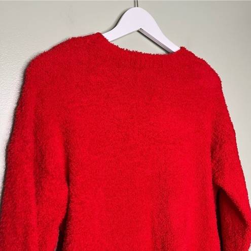 Sanctuary Women’s Fuzzy V Neck Long Sleeve Sweater in Red Size XS