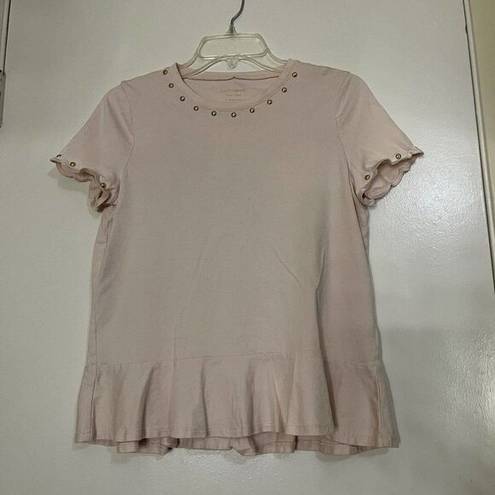 Kate Spade  New York pink crew neck cotton shirt ruffle hem size Small