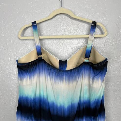 Cacique Swim by  Women Plus Size 24W Blue White Tie Dye Tankini Top Built in Bra