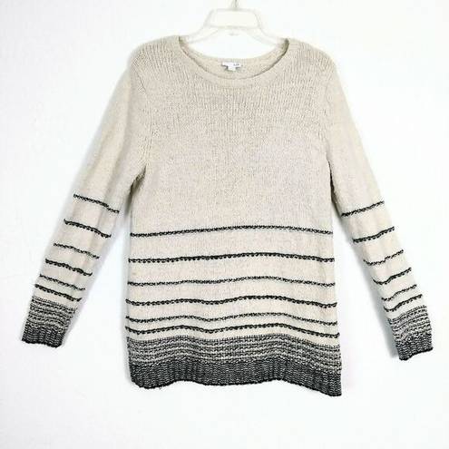 J.Jill  Cotton Wool Blend Cream & Black Striped Sweater