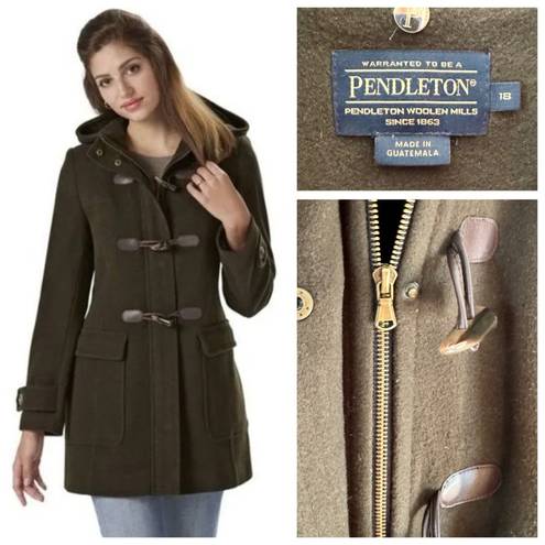 Pendleton  Merino Wool Hooded Car Coat Shacket, Olive Green & Toggle Close sz. 18