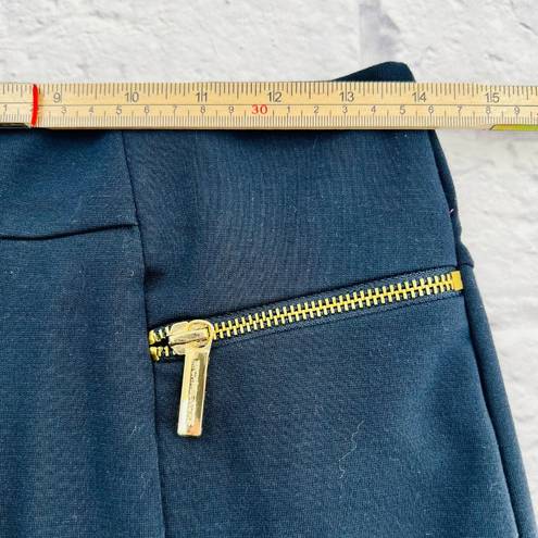 Michael Kors  Gold Zipper Stretch Pencil Skirt Size 4 Navy‎ Blue Knee Length