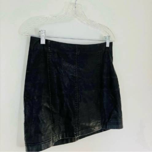 Free People Faux Leather Black Mini Skirt Neutral Holiday Party Emo Grunge