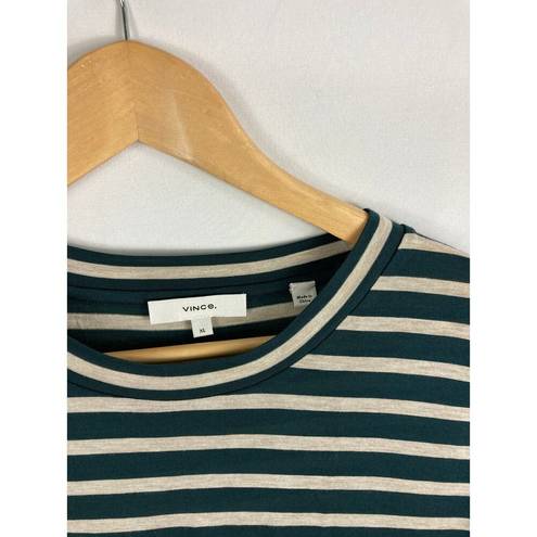 Vince  Stripe Bracelet Sleeve Crewneck T-shirt Green Tan Size XL