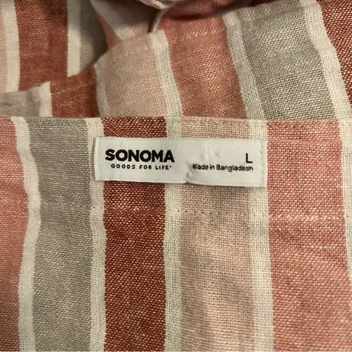 Sonoma  Linen Blend Striped Square Neck Tie Tank Size Large Stripes Striped Pink