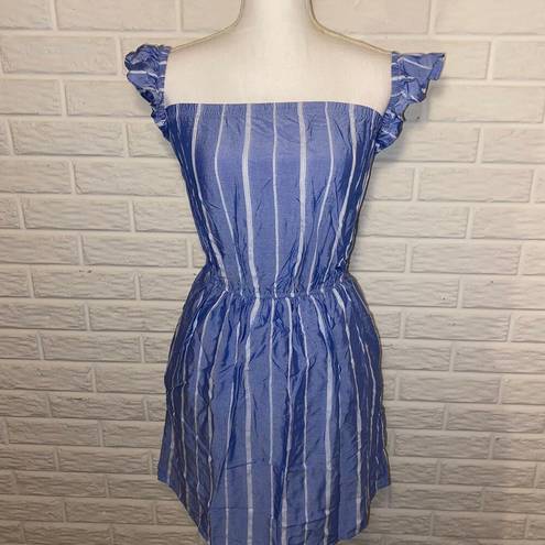 American Eagle  Mini Dress Ruffled Off Shoulder Striped Blue White NEW Womens S