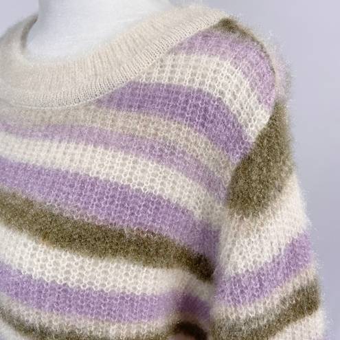 VERO MODA New  Grace Stripe Sweater Fuzzy Crewneck Pullover Birch Purple