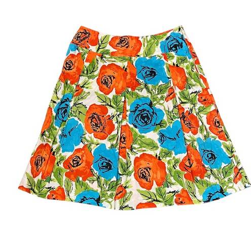 Talbots  Petites Pleated Floral A-Line Mini Skirt 100% Cotton Women's 6P Multi