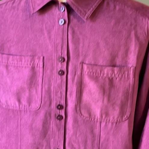 Relativity Vintage 90s Faux Suede Button Front Plum Top Long Sleeve Womens Small 