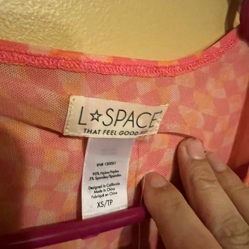 l*space L* Cover Up Bandera Top Sheer Mesh Tie Front Pink/Orange Size XS