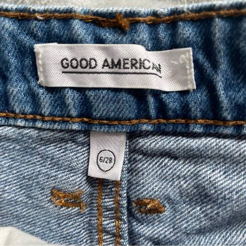 Good American  Ultra High Rise Destroyed Distressed Denim Mini Booty Shorts 28