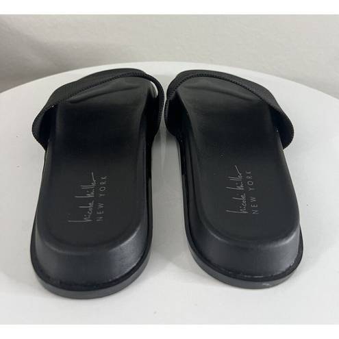 Nicole Miller  Costa Slide Sandal Black Fabric Upper Slip On Open Toe Women's 9