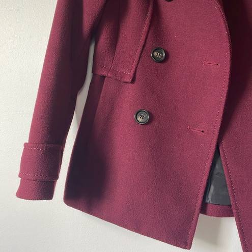 H&M Maroon Red Wool Blend Classic Pea Coat Mid Length Fitted Jacket size 4