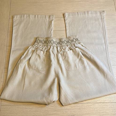 REWASH Linen Blend Boho Neutral Wide Leg Pants Size Large