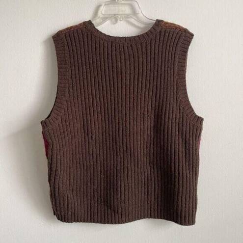 Krass&co Vintage NY& Vest Size L Wool Striped Earth Tones Fair Isle Granny Core V-Neck