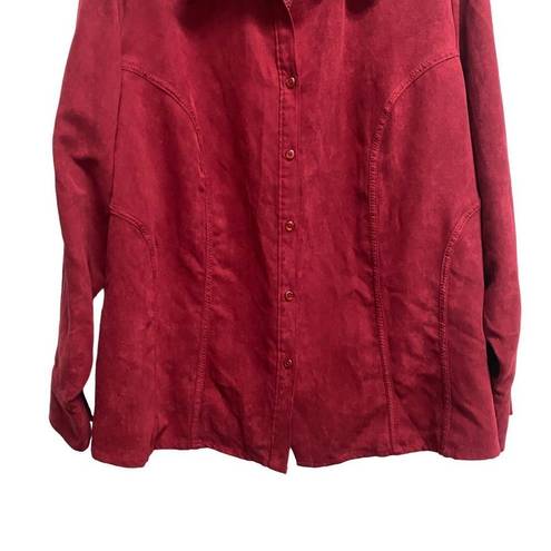 Polo AVENUE Woman’s Plus 26/28 Red Velour button down  long sleeve Top Blouse