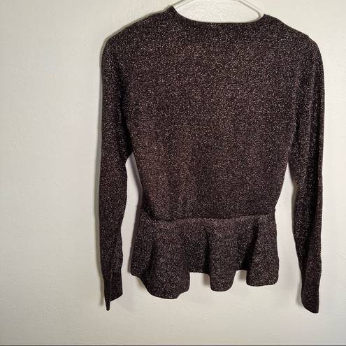 1. State  Crewneck Peplum Top Black Metallic Knit