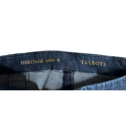 Talbots  Heritage Ankle Skinny Jeans Womens Blue Denim Side Zip Dark Wash Size 8