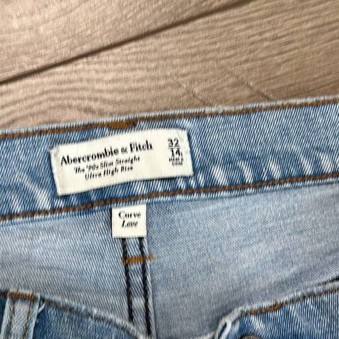 Abercrombie & Fitch  The 90’s Slim Straight Ultra High Rise Stretch Blue Jeans 32