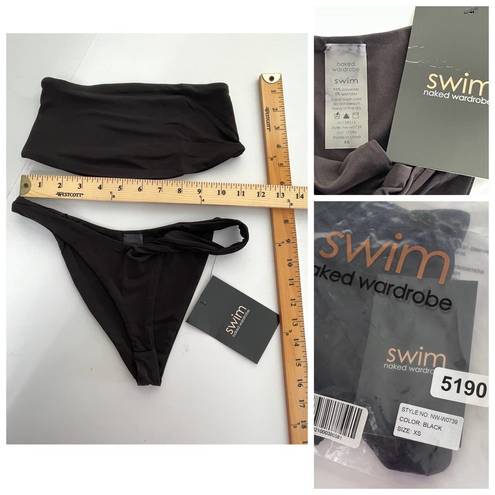 Naked Wardrobe  Swim Black Bandeau Bikini Swimsuit NEW Sz XS Style NW-W0739